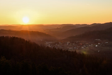 Sunrise landscape view to old town