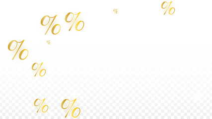 Luxury Vector Gold Percentage Sign Confetti on Transparent. Percent Sale Background. Business, Economics Print. Discount Illustration. Promotion Poster. Black Friday Banner. Special offer Template.