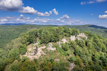 Aerial view of the Nemet bastion a square defensive structure of medieval Szadvar castle near...