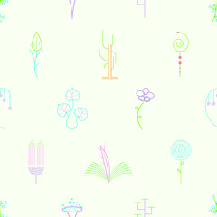 Abstract Doodle Seamless Pattern Plants Branch Botanic Leaf Leaves Herb Nature Background Decoration Vector Design Style For Prints Textiles, Clothing, Gift Wrap, Wallpaper, Pastel