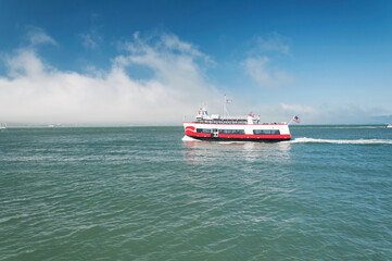 ferry on san francisco bay california fog