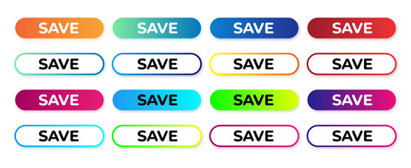 Save tags collection. Save in gradient and line. Shop or online shopping. Sticker, badge, store. Vector illustration.