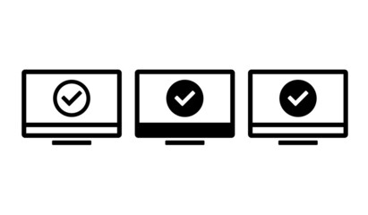 Computer with check mark icon. Monitor and approved confirm symbol. Vector illustration	
