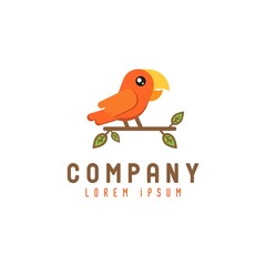 modern logo Cute parrot perched on a branch, bird logo design, icon, template, cartoon