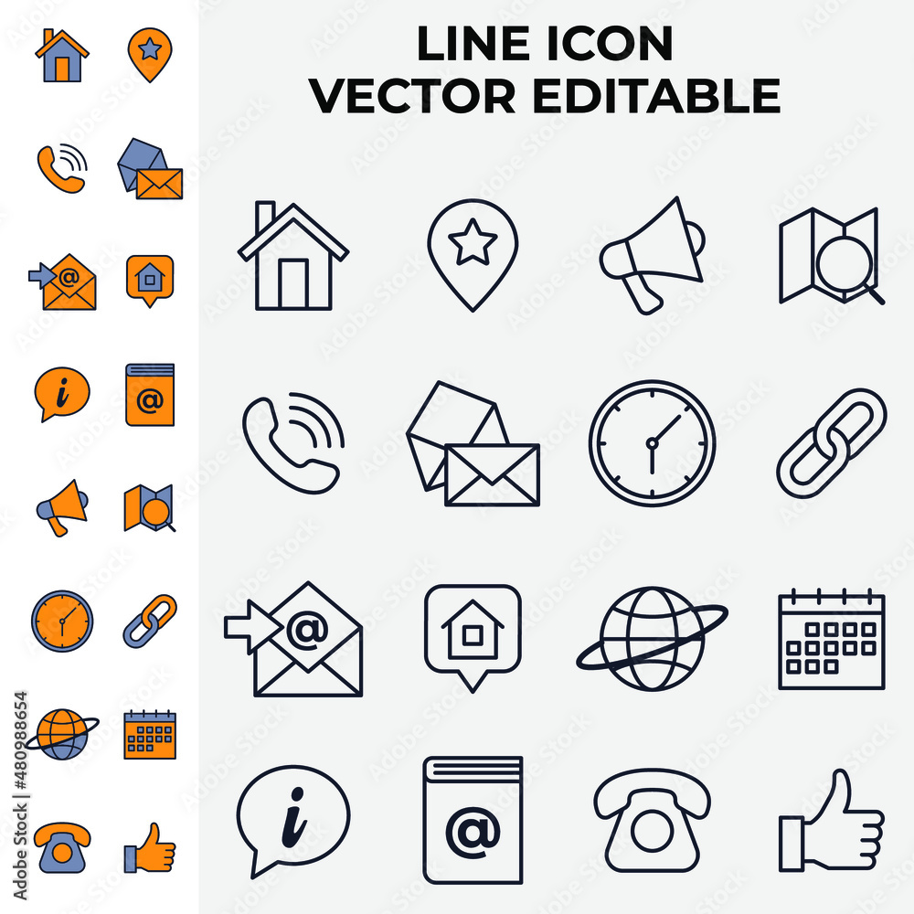 Poster contact us elements set icon symbol template for graphic and web design collection logo vector illus