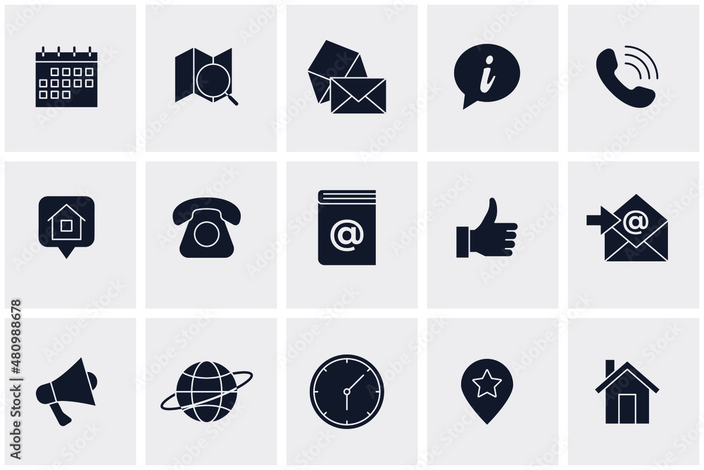 Poster contact us elements set icon symbol template for graphic and web design collection logo vector illus