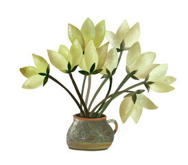 Abstract spring delicate light yellow flowers in a jug Vintage retro style