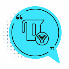 Black line Smart electric kettle system icon isolated on white background. Teapot icon. Internet of things concept with wireless connection. Blue speech bubble symbol. Vector