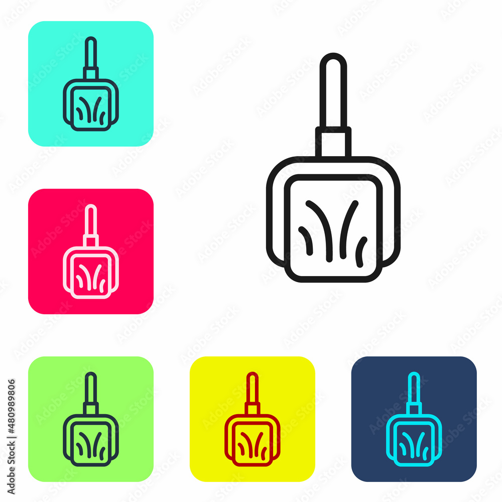 Poster black line dustpan icon isolated on white background. cleaning scoop services. set icons in color sq