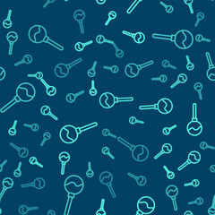 Green line Lollipop icon isolated seamless pattern on blue background. Food, delicious symbol. Happy Halloween party. Vector
