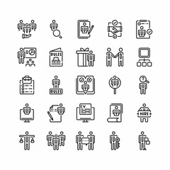 Set of Hiring Process Hire Job Application Outline Icon, Logo, and illustration