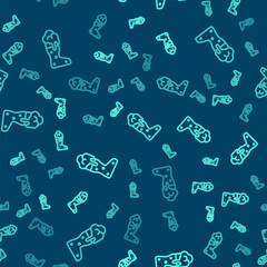 Green line Boot beer glass icon isolated seamless pattern on blue background. Vector