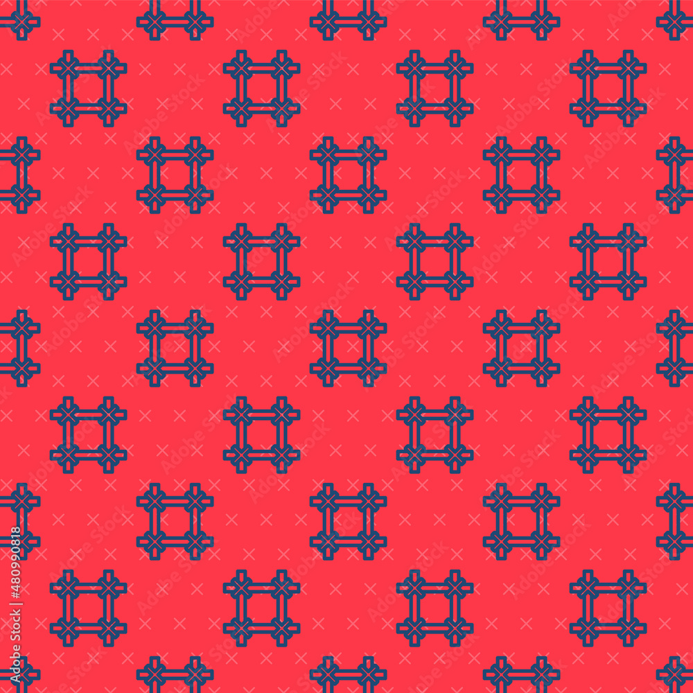 Poster blue line prison window icon isolated seamless pattern on red background. vector