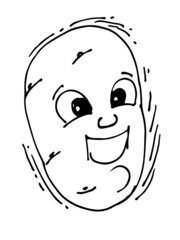 Potato laughs. Funny Face. Cheerful drawing of fruit. Hand drawing outline. Sketch Isolated on white background. Vector