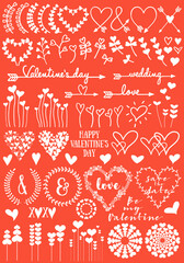 Naklejka premium White floral heart designs for Valentines day, wedding, vector set
