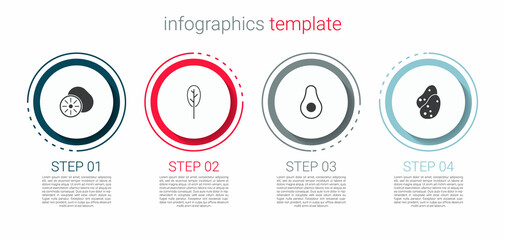 Set Kiwi fruit, Spinach, Avocado and Potato. Business infographic template. Vector