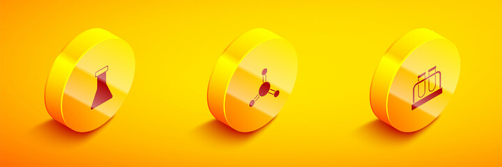 Set Isometric Test tube and flask, Molecule and icon. Vector