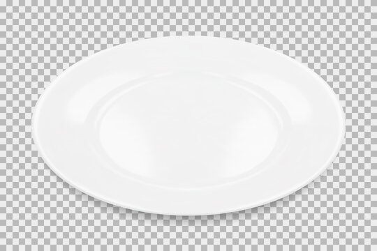 White Round Empty Plate Side View With Transparent Shadow