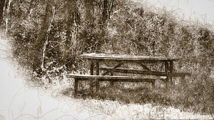 Sketch of Invitation to Picnic in a Beautiful Sunny Park
