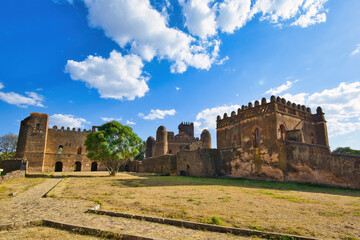 Fototapeta na wymiar Ruins of the famous african castle Fasil Ghebbi, Royal fortress-city in Gondar, Ethiopia.