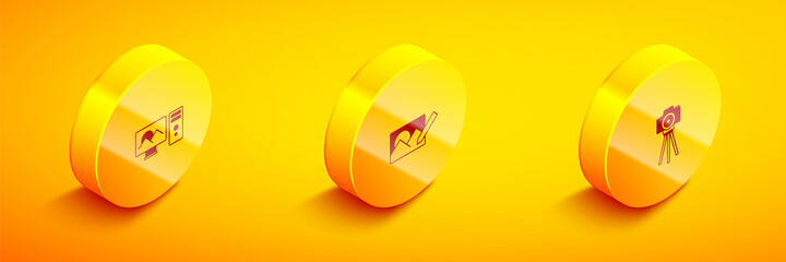 Set Isometric Photo retouching, and camera icon. Vector