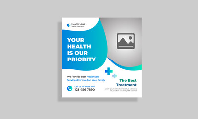 Medical social media post template design  for health, treatment, doctor Instagram banner template