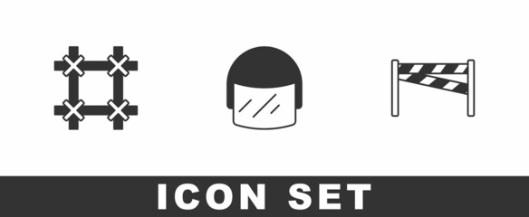Set Prison window, Police helmet and Crime scene icon. Vector