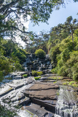 waterfall in the forest with stones