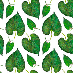 Seamless pattern with hand painted spring leaves. Can be used for wallpaper, scrapbooking, textile, packaging, wrapping paper, blog,fabric. Botanical illustration on white background.