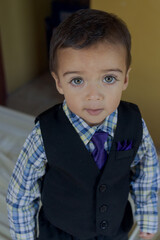 portrait of elegant little boy gesturing