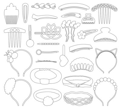 Hairpins isolated outline set icon. Vector illustration barrette on white background. Vector outline set icon hairpins.