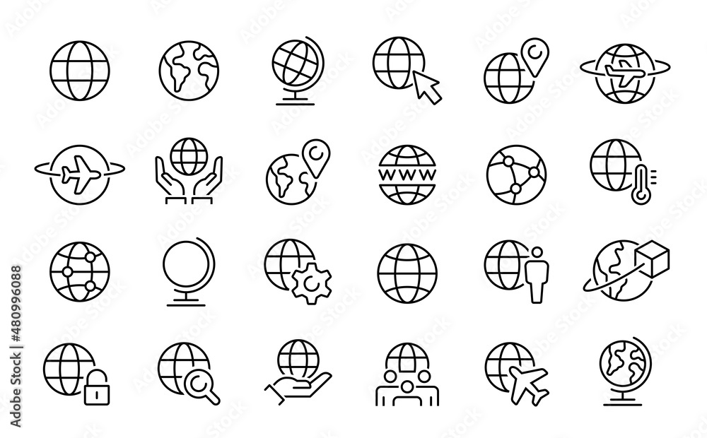 Sticker simple set of globe related outline icons