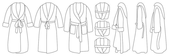 Bathrobe isolated outline set icon. Vector illustration bath robe on white background. Vector outline set icon bathrobe. - obrazy, fototapety, plakaty