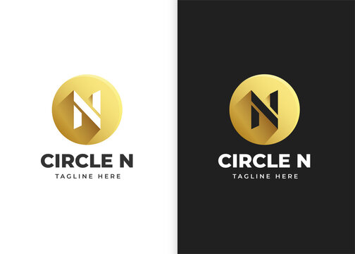Elegant letter N logo vector with circle shape golden color luxury design