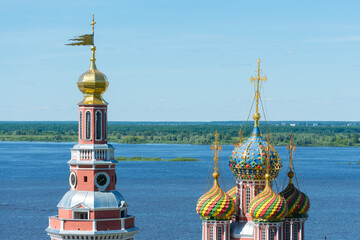 View of the Nativity Church on the background of the Volga River in Nizhny Novgorod