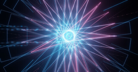 Fototapeta premium Render with blue and pink lines glowing