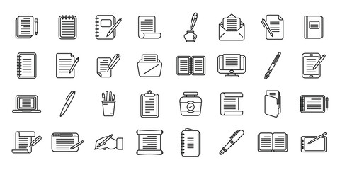 Writing icons set outline vector. Letter write