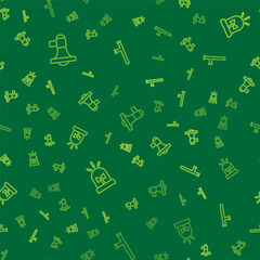 Set line Megaphone, Flasher siren and Police rubber baton on seamless pattern. Vector