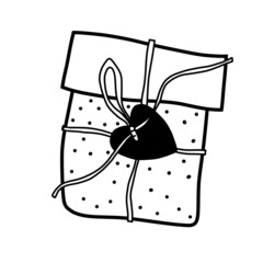 Gift bag icon for valentine's day. Gift in vector black and white illustration.