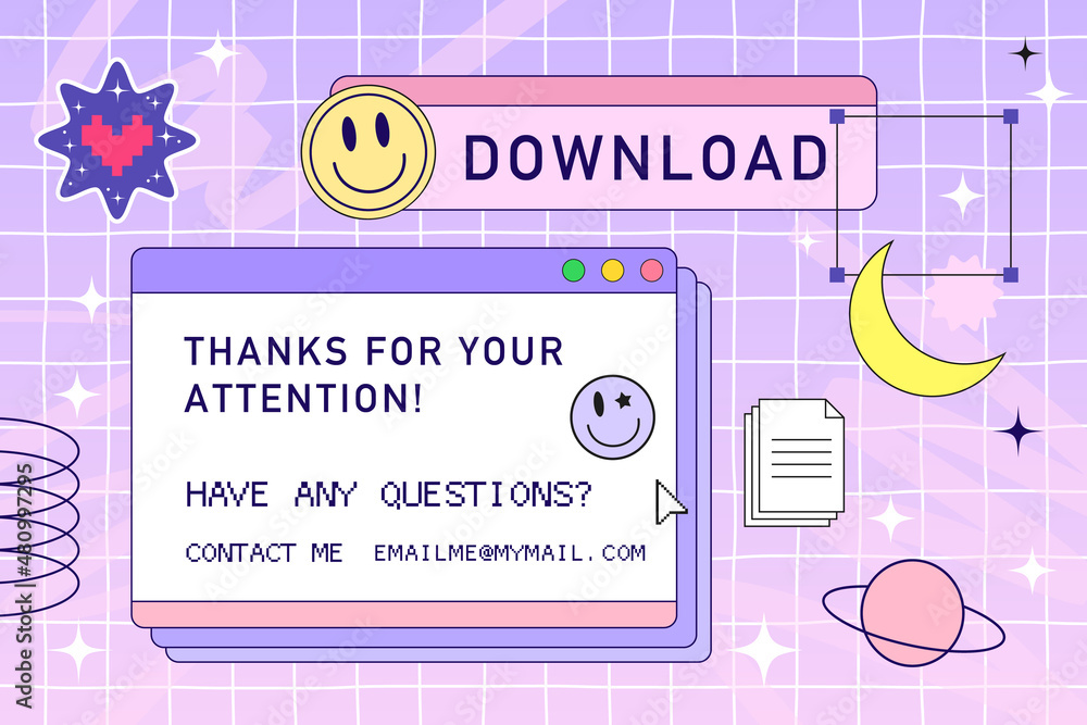 Wall mural retro browser computer window in 90s vaporwave style with smile face hipster stickers. retrowave pc 