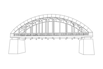 Bridge connection structure. Wireframe low poly mesh vector illustration.