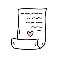 Love letter on paper isolated on white background. Vector hand-drawn illustration in doodle style. Perfect for Valentine's Day designs, cards, invitations, decorations.