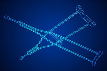 Obraz premium Crutches medical walking sticks for rehabilitation of broken leg. Treatment of people with leg injuries. Wireframe low poly mesh vector illustration.