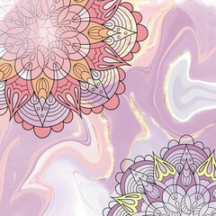 Mandala in color on a pink-lilac background