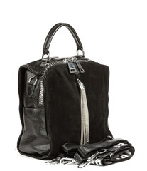 Naklejka premium Black leather woman's backpack isolated on white background