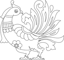 Kalamkari Indian traditional art on linen fabrics. peacock design on the different background. for textile printing, logo, wallpaper