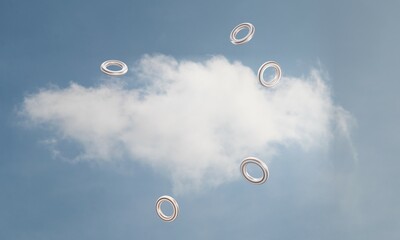 3d render, torus floating against blue sky with cloud