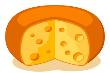 Cheese head with a cut out piece on a white background.