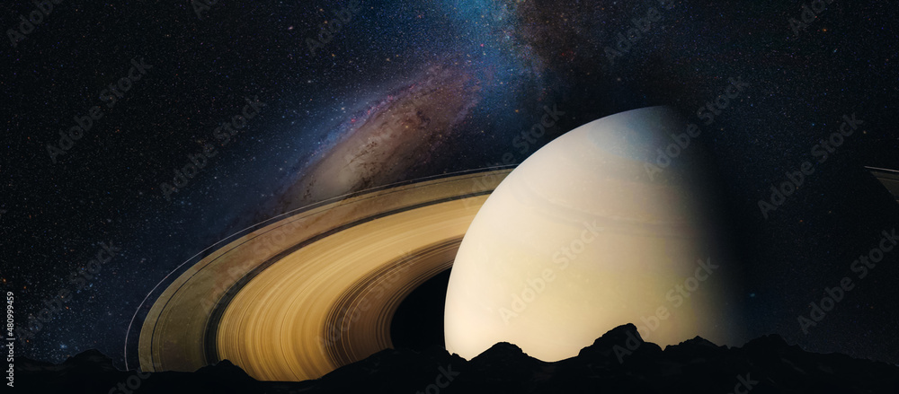 Wall mural landscape galaxy, planet and earth view from space with milky way galaxy. (elements of this image fu
