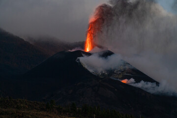 Cumbre Vieja in La Palma erupting. The volcano was active for about 3 months, the longest ever on...